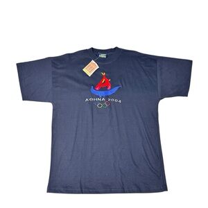 Vintage Athens Greece 2004 Olympics Embroidered Souvenir T-Shirt XL New